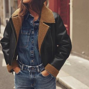 Zara faux shearling lined biker jacket